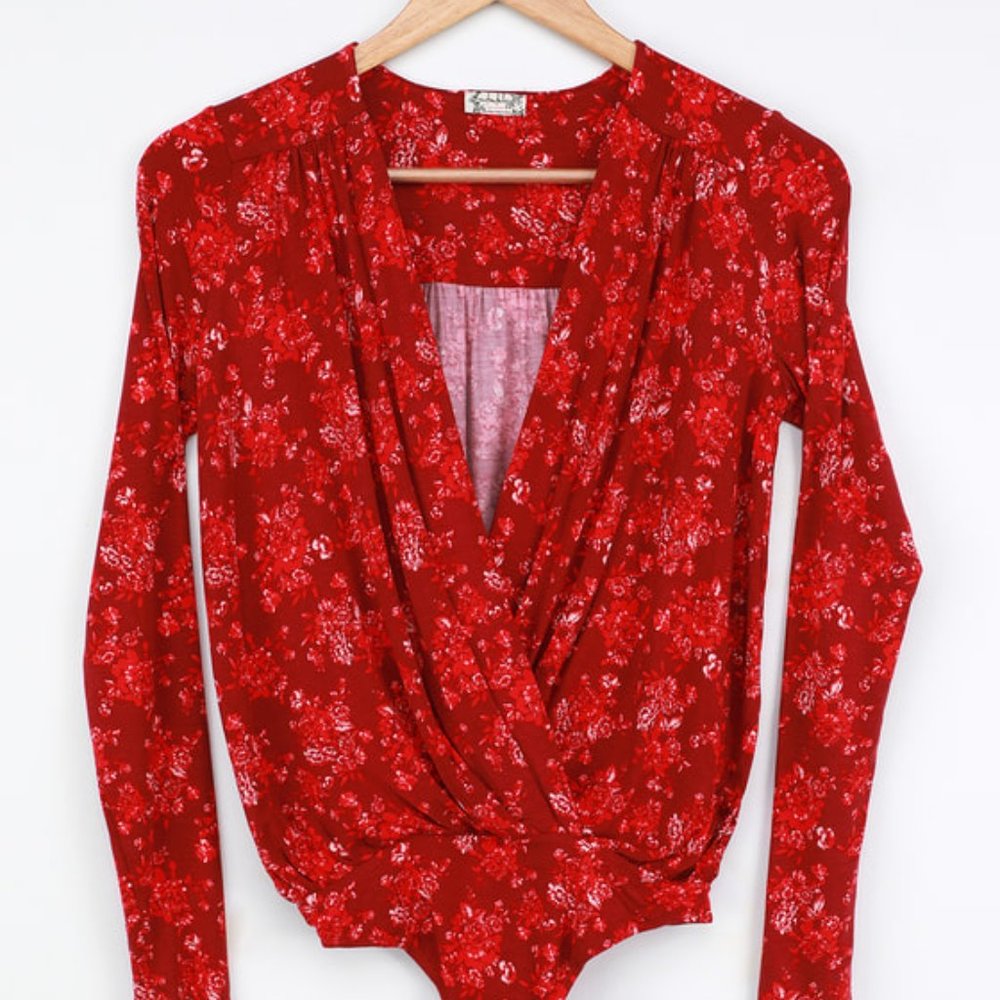 Red Free People Cross Over Bodysuit